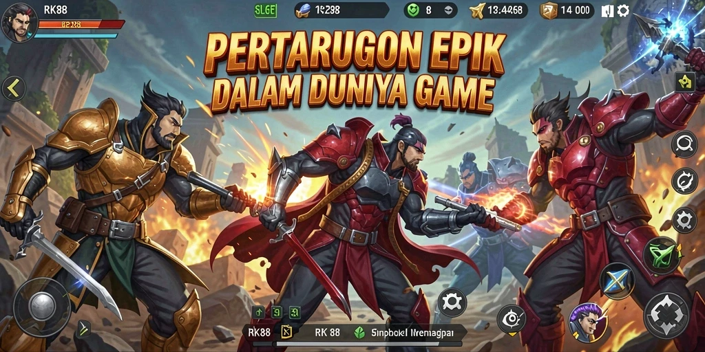 Tampilan gameplay RK88 yang mendebarkan dengan petarung beraksi.