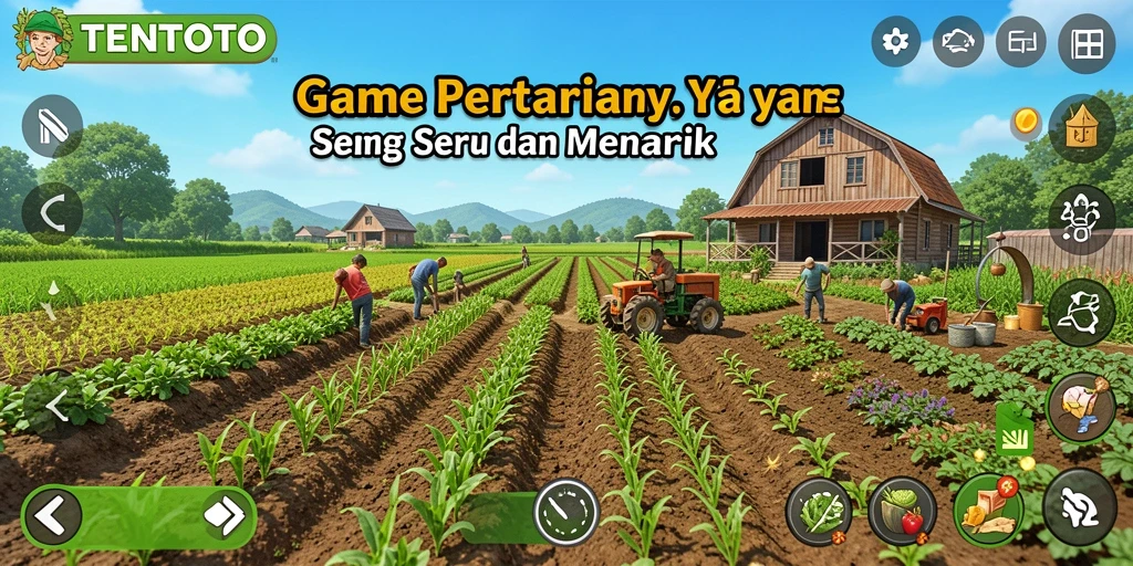 Screenshot utama TENTOTO menunjukkan gameplay pertanian yang menarik.